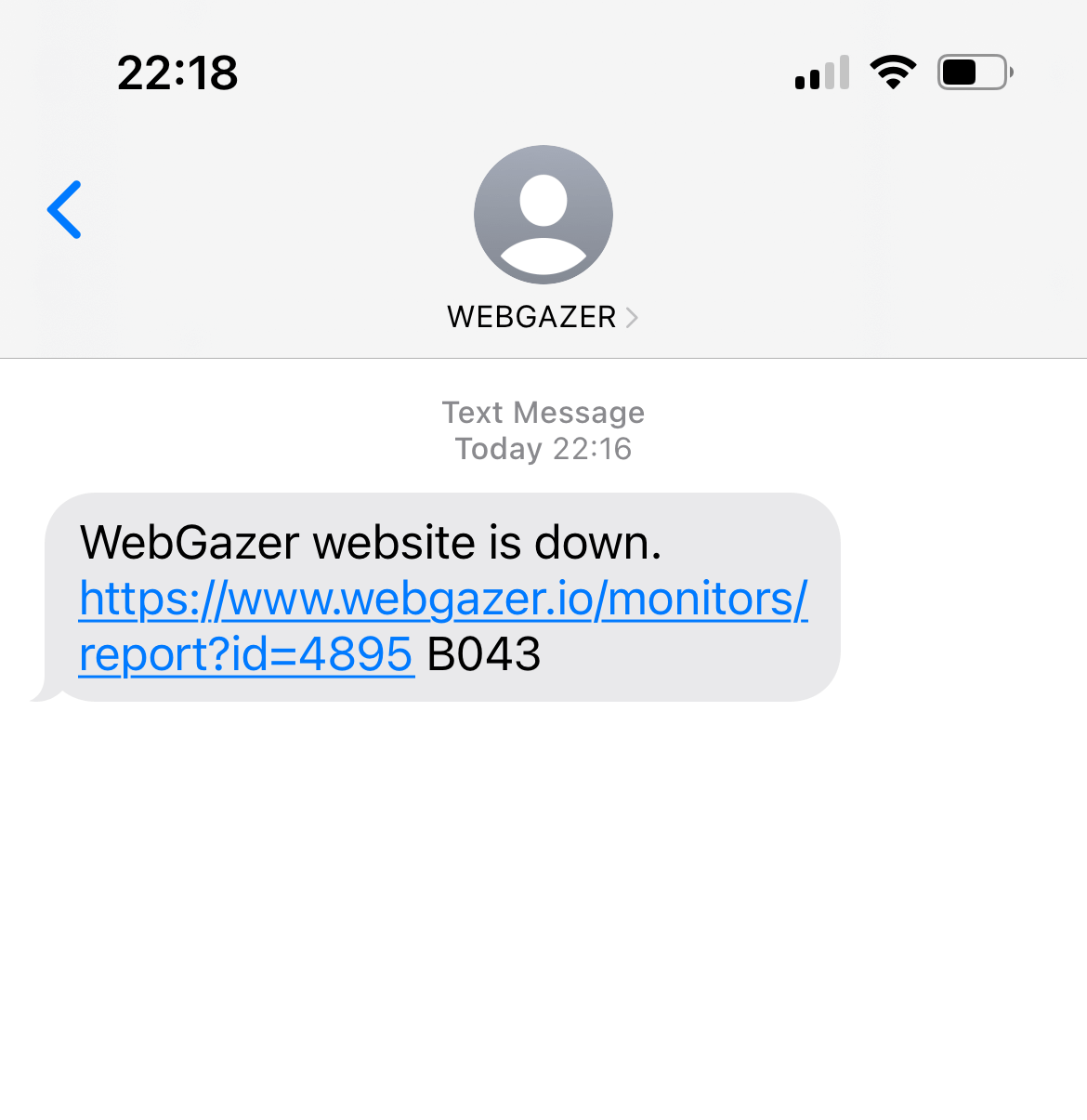 Example SMS notification