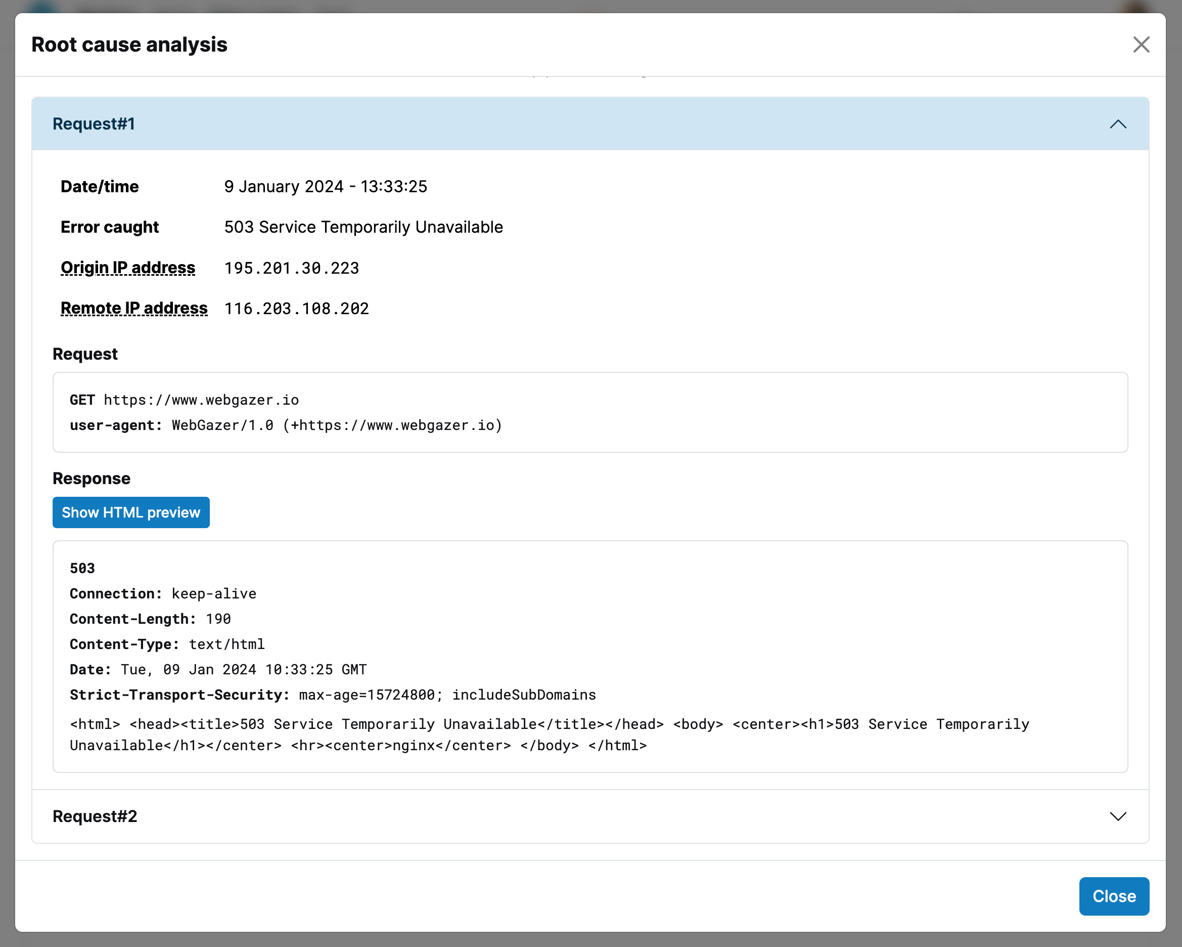 Root cause analysis details